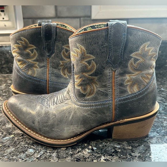 Laredo Women’s Sapphyre Navy Grey Blue Leather Western Cowgirl Booties Size 7.5 - Picture 1 of 13
